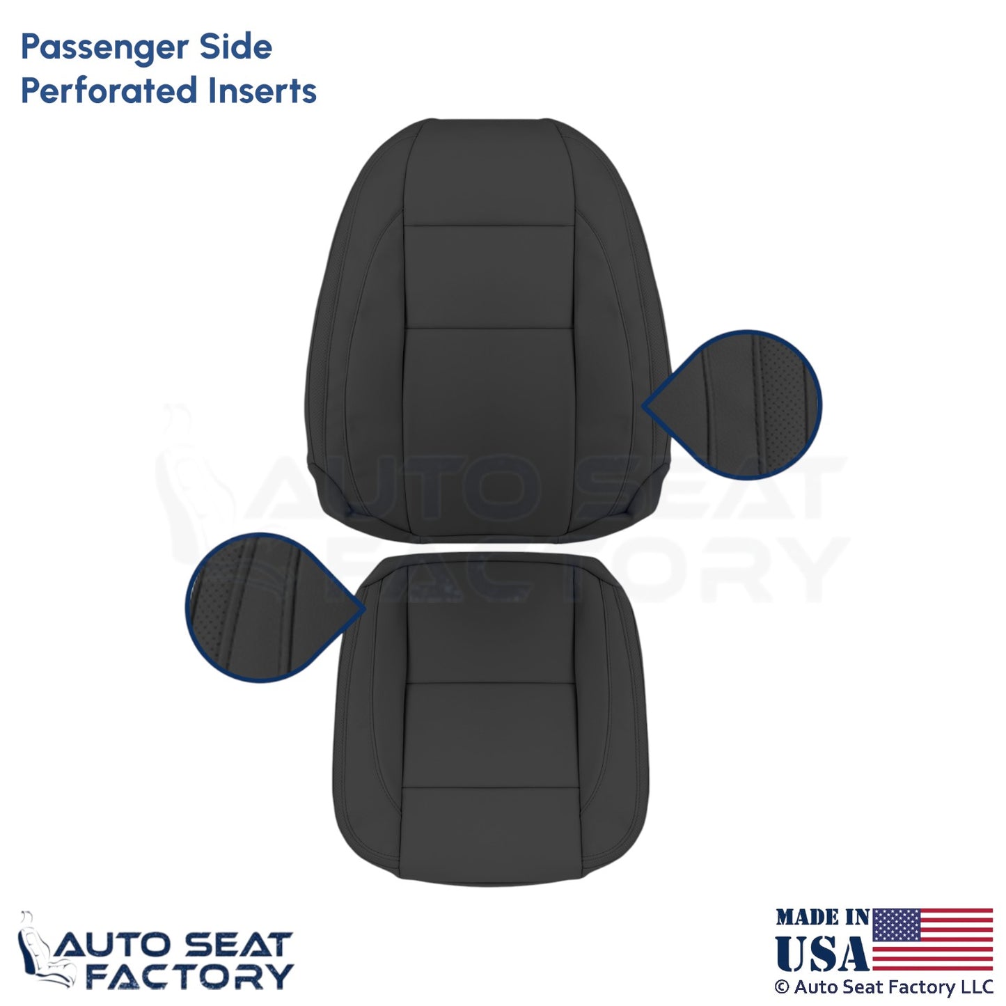 2008-2013 Fits Volvo C70 Leather Perforated Front Passenger Seat Covers Offblack - OEM-Style Replacement Seat Cover