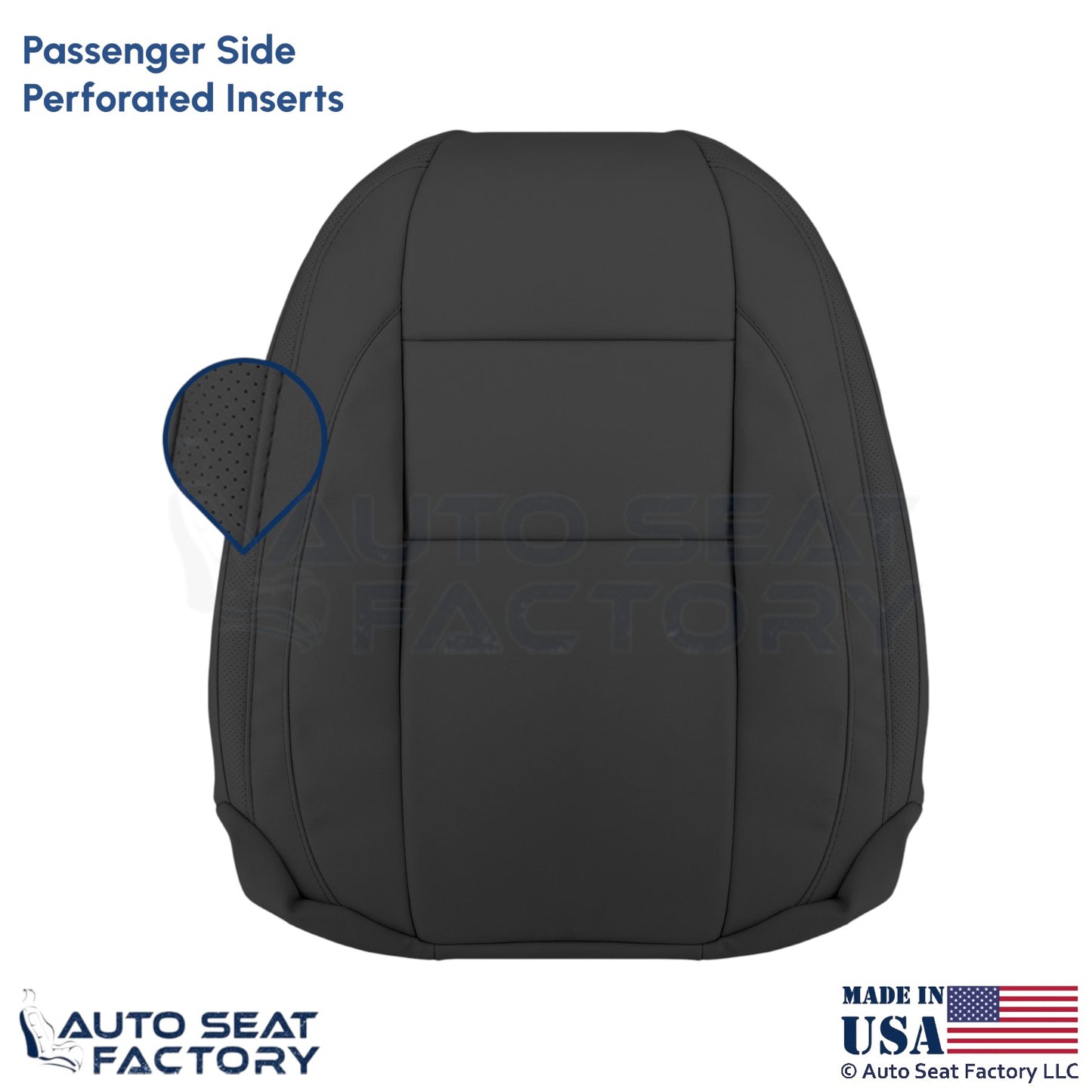2008-2013 Fits Volvo C70 Leather Perf. Front Passenger Top Seat Cover Offblack - OEM-Style Replacement Seat Cover